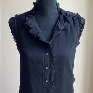 J Crew Natasha top in black silk w ruffle detail